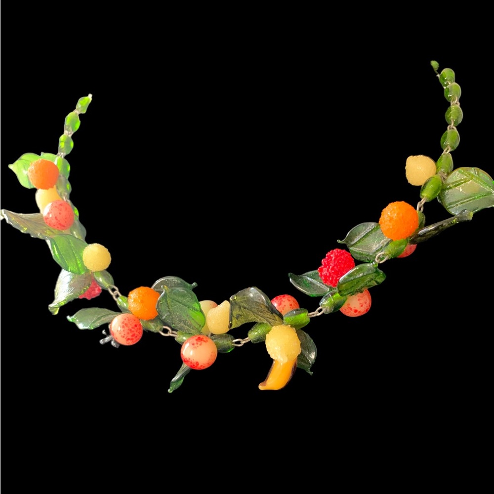 Poured glass tutti-frutti fruit salad, necklace vintage - Picture 2 of 8